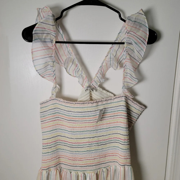 Madewell Ruffle-Strap Smocked Dress in Rainbow Stripe | Size XL | Maxi Dress - Picture 4 of 12